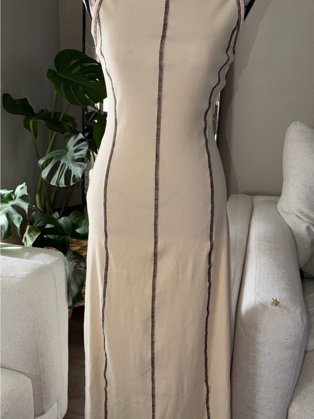 Petal & Pup Cream Maxi Dress with Dark Contrast Seams